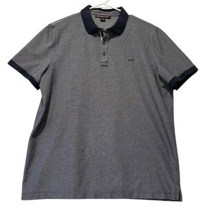 Michael Kors Polo Shirt Mens Large Gray/Blue Embroidered MK Logo Contrast Collar